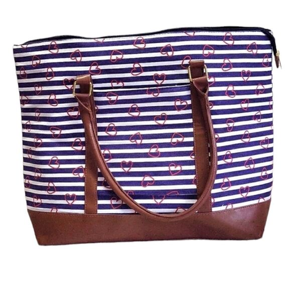 Navy & Blue Striped Carry-on Tote Bag with Red Hearts, Xtra Large - Picture 12 of 12